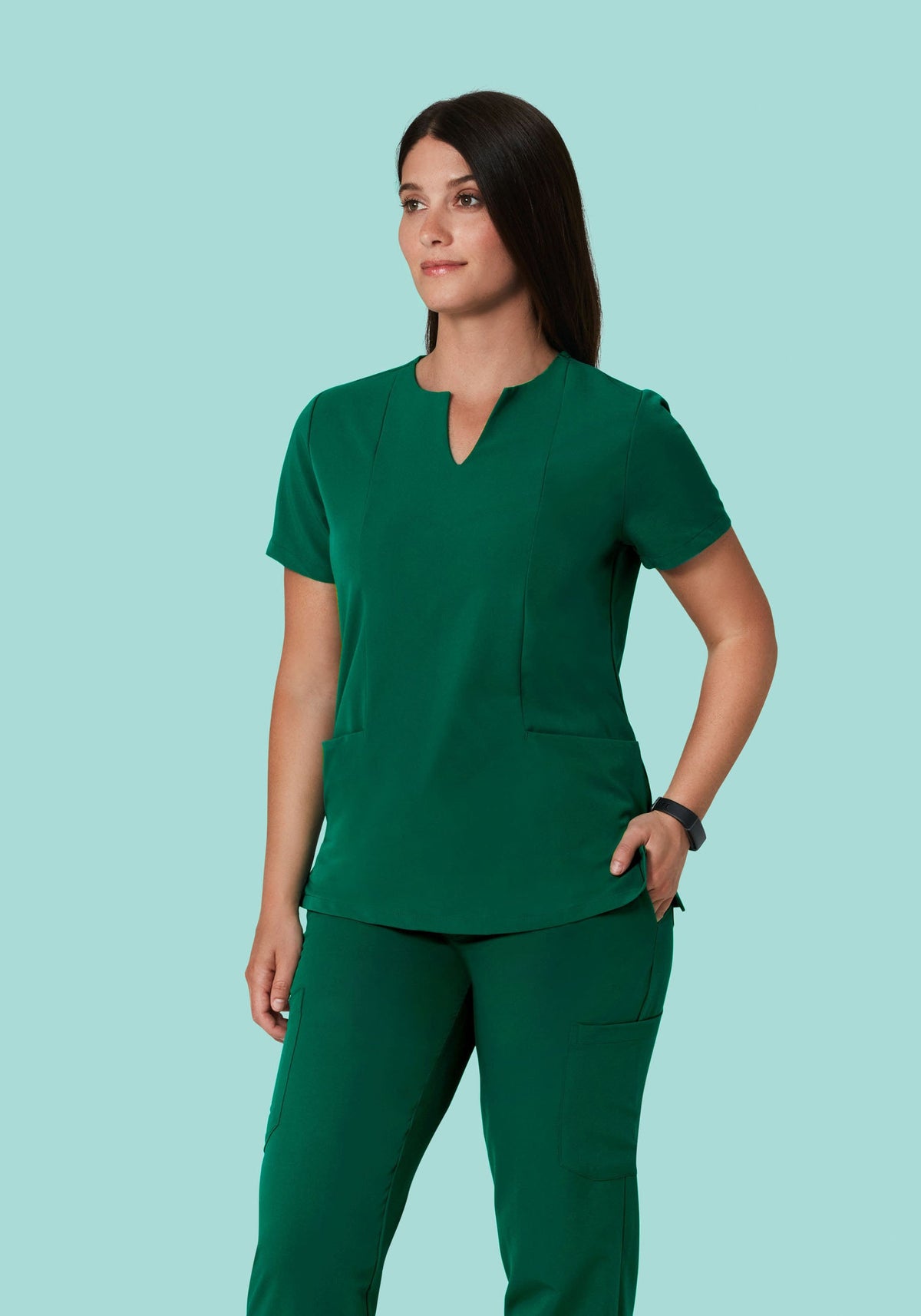 Pocket Notch Neck Top Hunter Green