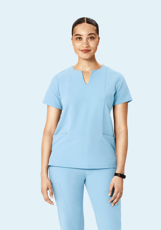 5 Pocket Notch Neck Top Nordic Blue v