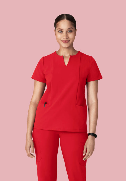 Pocket Notch Neck Top Poppy Red