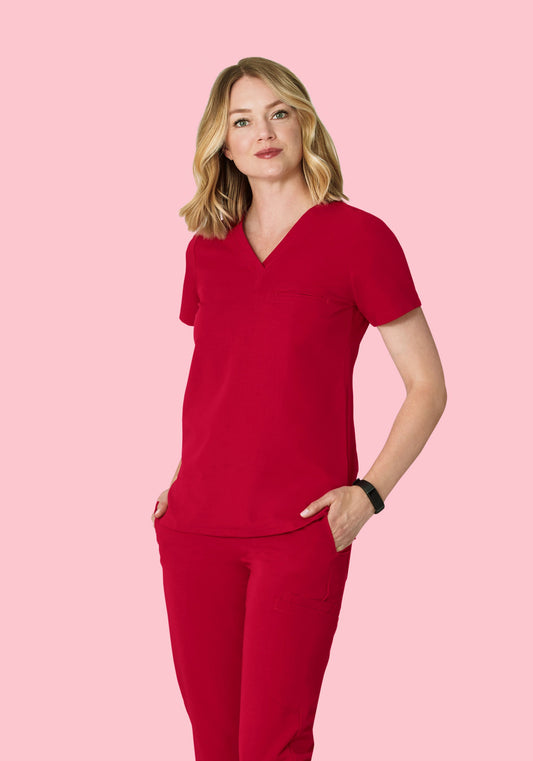 Curved V-Neck Top Crimson