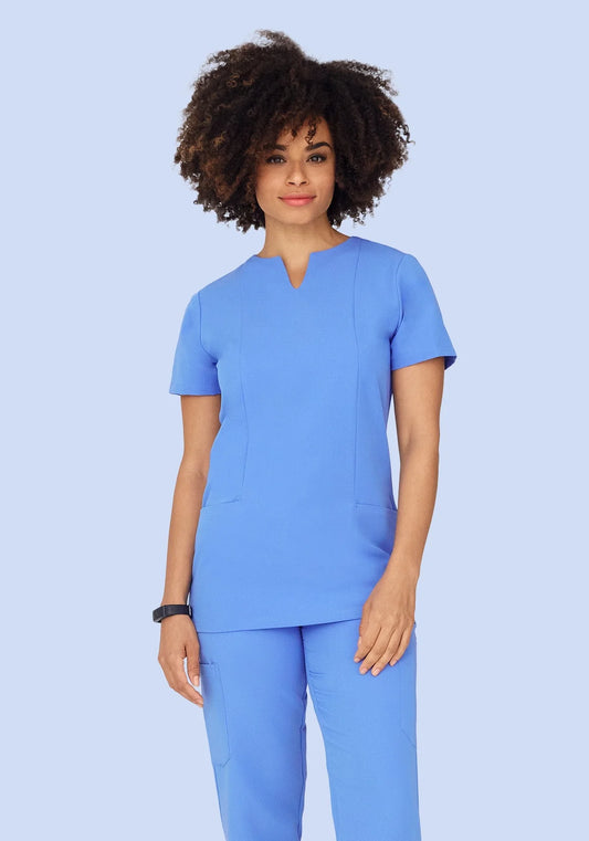 Pocket Notch Neck Top Ceil Blue