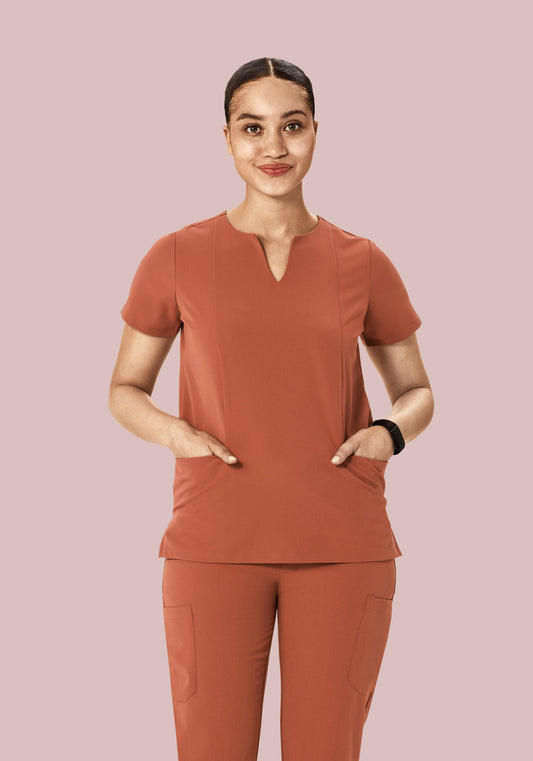 Pocket Notch Neck Top Chestnut