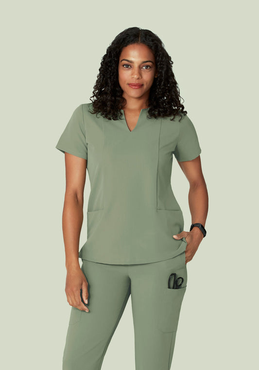 Pocket Notch Neck Top Cool Sage