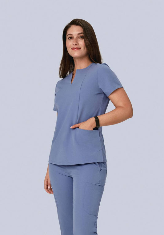 Pocket Notch Neck Top Periwinkle