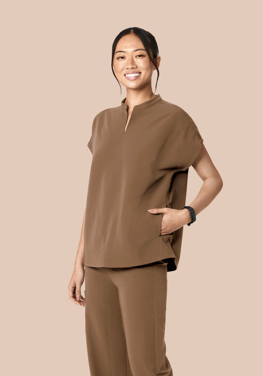 Mandarin Dolman Top Ash Brown